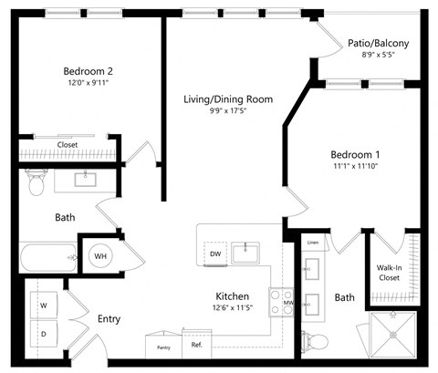 Two Bedroom Floor Plan  at The Exchange Luxury Apartments in St Pete FL